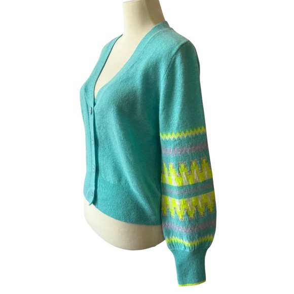 BRODIE CARDIGAN SWEATER ELECTRIC CHEVRON CASHMERE LUXURY MODERN CONTEMPORARY S - Picture 4 of 12